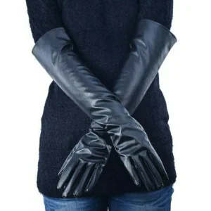 Gants en cuir pour femmes, à la mode, chauds, longs coudés, pour soirée, doublure souple, de haute qualité, hiver