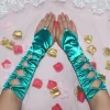 gants longs et artificiel astiques plissés en satin vert et bleu avec nministériels d papillon, pour patients de mariage, coude, sans doigts, pour soirée, bal de promo, pour fille