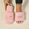 Élégant doux décontracté moelleux pantoufles anti dérapant lettre femmes maison appartements chaud semelle épaisse maison coton chaussures filles