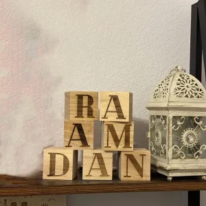 Cubes du Ramadan en bois, Kareem islamique musulman, Eid Mubarak, table de maison rustique, pièce maîtresse de table, décoration d&rsquo;art de table, signe cadeau