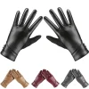 Gants élégants en cuir PU pour femmes, coupe-vent pour écran tactile, avec doublure polaire douce, gants de cyclisme chauds, conception antidérapante pour l&rsquo;extérieur