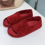 Pantoufles plates d&rsquo;été en daim pour femmes, chaussures décontractées à fond épais, sandales polyvalentes à bout ouvert, chaussures de plage pour vacances en plein air, mocassins paresseux