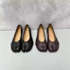 bout fendu femmes ballerines mode tabi chaussures décontracté sans lacet mocassins dames plissé en cuir espadrilles zapatillas mujer