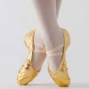 chaussures de ballet de sport pour femmes et filles, pantoufles de ballet pour femmes, chaussures de danse en cuir à semelle fendue, chaussures plates de danse de yoga