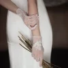gants de mariée élégants pour accessoires de mariage, gants courts blancs en dentelle brodée pour femmes, gants de fête de bal de mariage
