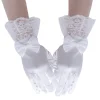 Gants de mariage blancs élégants pour enfants, courts, en Satin brillant, pour robe, avec nœud papillon, en dentelle élastique, pour vacances