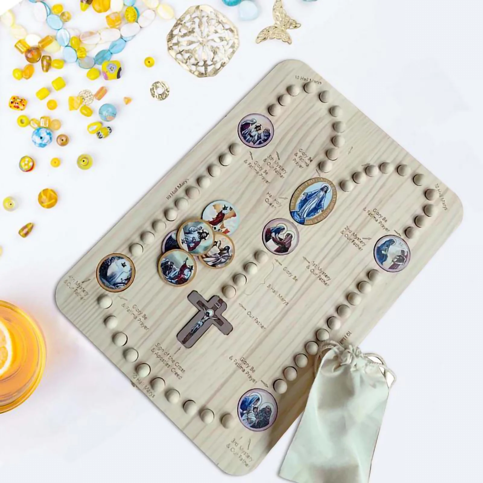 Planche de chapelet en bois d'inspiration Montessori, prière familiale, planche de chapelet portable pour l'église et la méditation touristique – Image 5