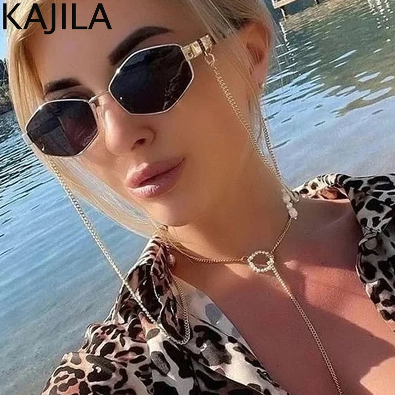 Lunettes De soleil hexagonales à petite monture pour femmes, Sexy, avec chaîne, marque De luxe De styliste, Punk, nuances Gafas De Sol, 2025
