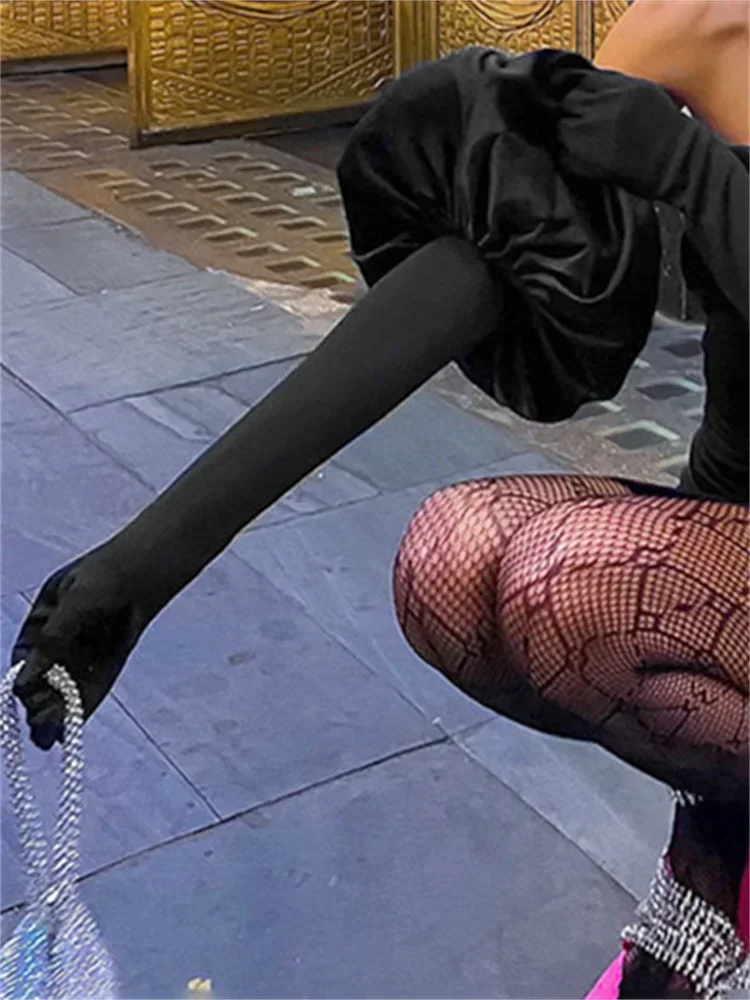 gants en satin à manches sulfpour femme, longs, bouffants, solides, longueur du coude, pour ixsexy, costumes Élégants