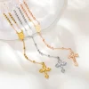 Collier chapelet de perles de prière en acier inoxydable avec pendentif croix, collier de la vierge marie à longue chaîne en forme de Y, bijoux religieux
