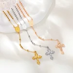 Collier chapelet de perles de prière en acier inoxydable avec pendentif croix, collier de la vierge marie à longue chaîne en forme de Y, bijoux religieux