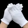 1 10 paires hommes femmes doigt complet étiquette gants en coton blanc serveurs/conducteurs/bijoux/travailleurs mitaines gants d'absorption de la sueur