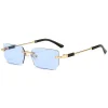 Lunettes de soleil rectangulaires sans monture pour hommes et femmes, nuances de mode populaires, petit carré, UV400, lunettes de soleil de voyage pour hommes et femmes