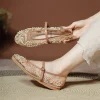 ballerines en maille avec perles brodées pour femmes, chaussures mary jane à la mode avec perles blanches, plates d'été légères, sandales plates élégantes et confortables