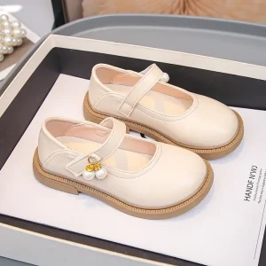 Étudiants chaussures plates noir mat 2025 nouvelle mode enfants chaussures en cuir antidérapant semelle souple enfants chaussures plates bout rond à la mode