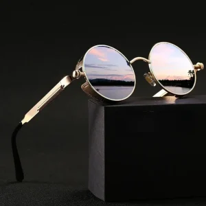 Lunettes de soleil Steampunk classiques pour hommes et femmes, lunettes de soleil rétro rondes à monture métallique
