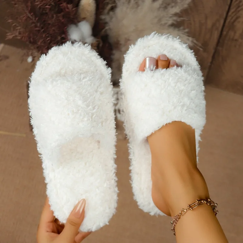2025 nouveau décontracté moelleux femmes appartements pantoufles maison concepteur femme chaussures mode luxe flou hiver peluche élégant diapositives femmes