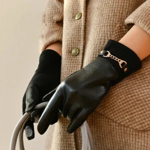 Gants d&rsquo;hiver élégants en daim PU pour femmes, velours chaud, coupe-vent, pour écran tactile, cyclisme en plein air, équitation, G427
