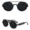 lunettes de soleil gothiques steampunk pour hommes et femmes, verres ronds rouges, punk, monture métallique de haute qualité, nuances uv400