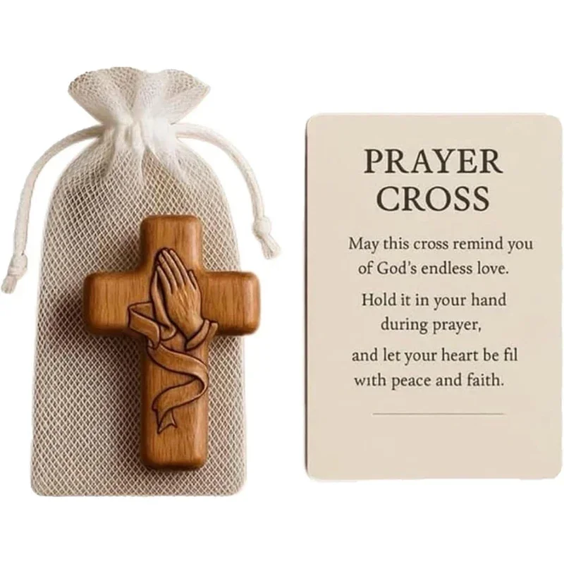 croix de poche en bois fabriquée à la main, cadeau de prière, ornement de foi, symbole de foi inspirant pour le transport quotidien, cadeau chrétien patriotique