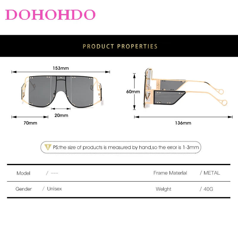 Lunettes de soleil surdimensionnées une pièce pour femmes et hommes, marque de mode de styliste, Rivets à grande monture, nuances Punk, lunettes de conduite de voyage UV400