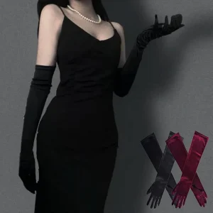 Gants longs en velours et Satin pour femmes, robe de soirée noire, gants d&rsquo;étiquette, Style rétro, élasticité pour Banquet, gants d&rsquo;opéra de soirée des années 1920