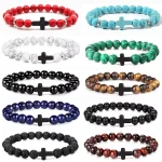 Bracelets de Prière en Pierre Naturelle pour Homme et Femme, Chapelet en Bois, Hématite, Croix, Onyx, Méditation, Yoga, Bijoux, Zones Me Pulsera