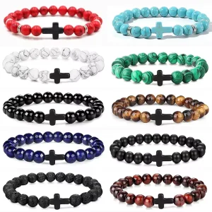 Bracelets de Prière en Pierre Naturelle pour Homme et Femme, Chapelet en Bois, Hématite, Croix, Onyx, Méditation, Yoga, Bijoux, Zones Me Pulsera