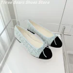 Costume élégant Tweed papillon-noeud bout rond femme ballerines vache daim couleurs mélangées peu profond Slip-on Zapatos Mujer 34-42