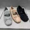 chaussures plates de danse de ballet pour femmes, mocassins peu profonds avec nœud en daim, robe mode automne 2025, nouveau décontracté de luxe confortable zapatos de mujer