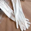 gants de mariée en satin et dentelle élégante, longueur eblow, gants de fête de noël en dentelle blanche, gants de mariage