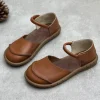 chaussures plates en cuir souple pour femmes, rétro, faites à la main, confortables, été 2025, en cuir véritable, mode, sandales décontractées noires pour dames