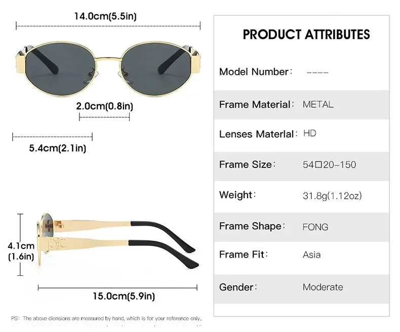 Lunettes de soleil de luxe en métal pour hommes et femmes, unisexe, de styliste, rondes, ovales, élégantes, UV400