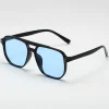lunettes de soleil carrées rétro pour hommes et femmes, lunettes de soleil polygonales pour femmes, lunettes à double faisceau, mode vintage, noir