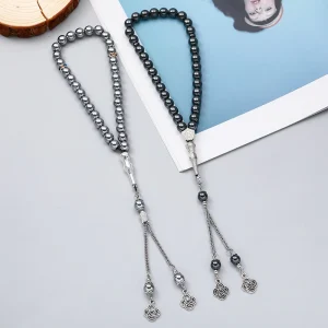Tasbih – pierre d&rsquo;hématite naturelle, favorise la Circulation sanguine, Misbaha, 33 perles, Bracelet musulman, accessoire cadeau islamique, bijoux turcs