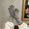 gants mignons pour femmes automne hiver coloré en plastique cristal cachemire noir gris gants écran tactile femme cadeau