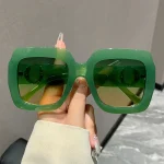Lunettes de Soleil Élégantes Vertes pour Femme et Homme, Grand Cadre Carré, Dégradé, de Luxe, de Styliste, Vintage