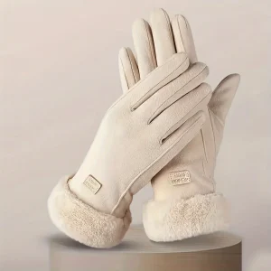 Gants confortables pour écran tactile beige avec doublure en peluche – offrant une protection d&rsquo;hiver épaisse et chaude pour les loisirs de plein air