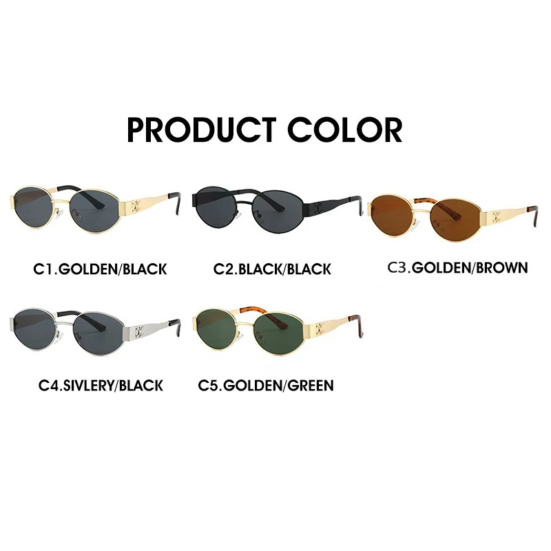 Lunettes de soleil de luxe en métal pour hommes et femmes, unisexe, de styliste, rondes, ovales, élégantes, UV400