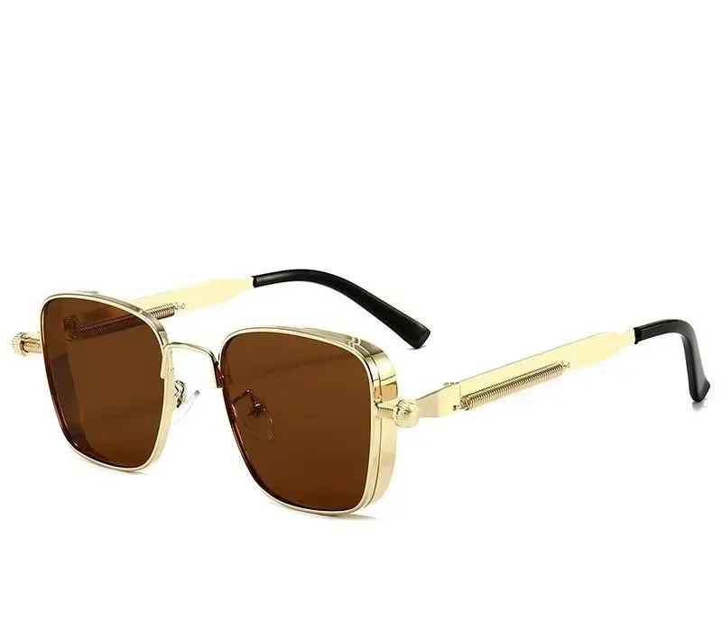 Femmes lunettes de soleil populaires Vintage Steampunk lunettes de soleil carrées monture en métal avec charnières à ressort femmes oculaire lunettes à la mode UV400