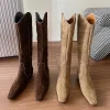 chaussures plates femmes genou bottes hautes mode daim femme chaussures 2025 hiver chelsea bottes nouvelle marche tendance robe longue mujer de botas