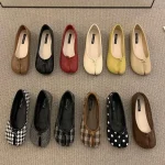 Femmes chaussures plates Tabi Ninja femme dames microfibre cuir chaussures plates confortables bout fendu pantoufles mocassins à fond souple solide bref La