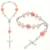 Chapelet de voiture ABS avec miroir, perles de rétroviseur, médaille de Rose, perles de prière catholique, décoration intérieure, accessoire de suspension croisée, 1 pièce