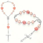 Chapelet de voiture ABS avec miroir, perles de rétroviseur, médaille de Rose, perles de prière catholique, décoration intérieure, accessoire de suspension croisée, 1 pièce