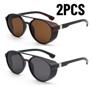 2 pièces classique gothique Steampunk Style lunettes de soleil hommes femmes marque lunettes de créateur rétro rond coloré lentille Vintage lunettes UV400