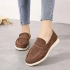 chaussures confortables à fond plat pour femmes, faciles à porter, style britannique, nouveau style, cuir pu, matériau intérieur, surfac en velours, printemps automne