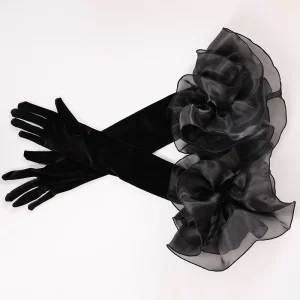 Gants longs en velours à volants en maille élégante, couleur unie, manches à main pour femmes, robe de mariée, robe de soirée, gants d&rsquo;étiquette
