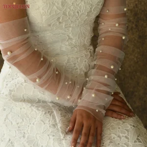 TOPQUEEN Vm16 gants de mariée élégants en perles 1 paire de gants de mariage longueur du coude accessoires de mariage femmes gants de bricolage de mariée