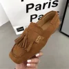 ballerines à franges pour femmes, chaussures de marche et de conduite à bout carré, mocassins de vacances confortables avec pompons, espadrilles plates