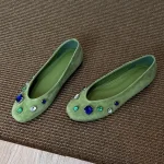 Mocassins de luxe en daim pour femmes, chaussures plates de luxe avec pierres précieuses colorées, confortables, bout rond, peu profondes, élégantes, de marque, de styliste, décontractées, 2026